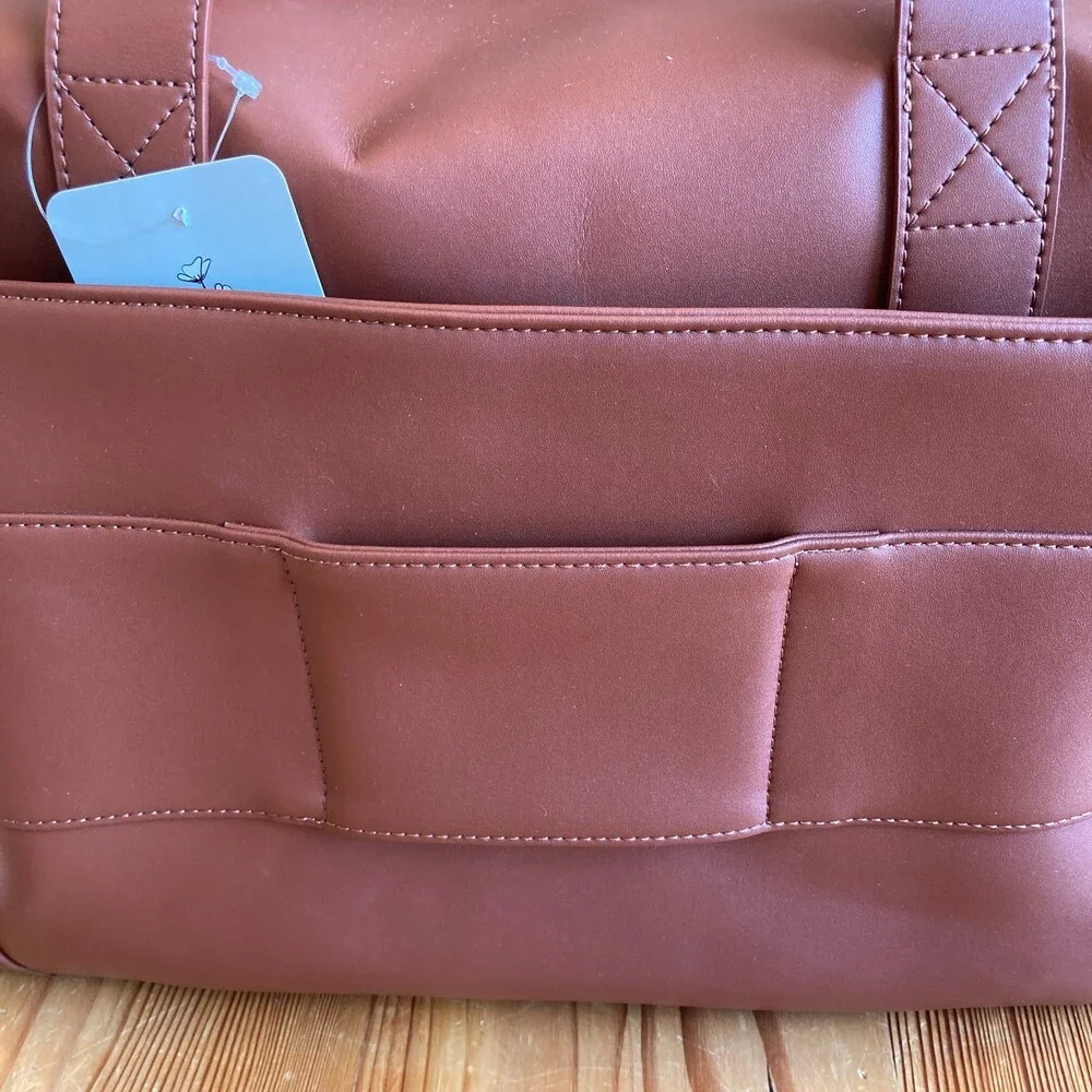 Monos $260 Brown Vegan Leather Metro Duffle Travel Gym Bag - NEW - 1122KP